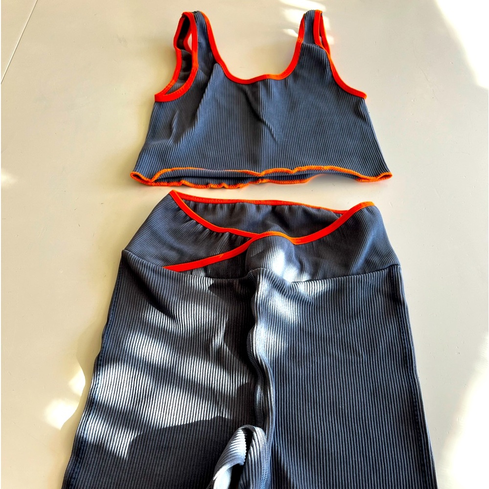 Free ✨ People Biker Shorts Set - SZ XS/S Gray with Orange trim